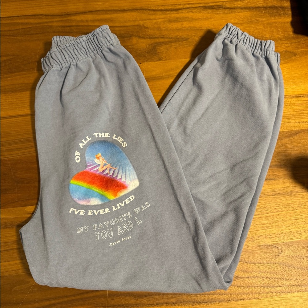 Boys Lie Blue Gray Track Joggers Sweatpants with Rainbow Graphic - medium